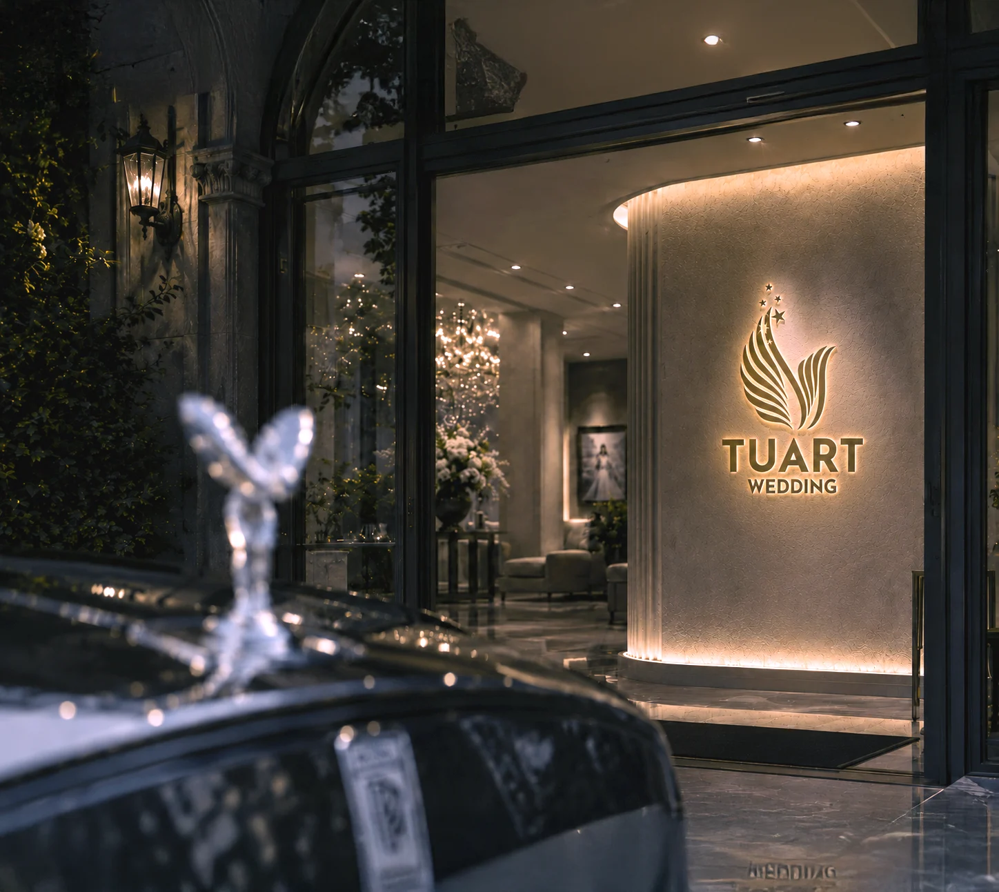 TuArt Wedding logo ứng dụng tại không gian thương hiệu